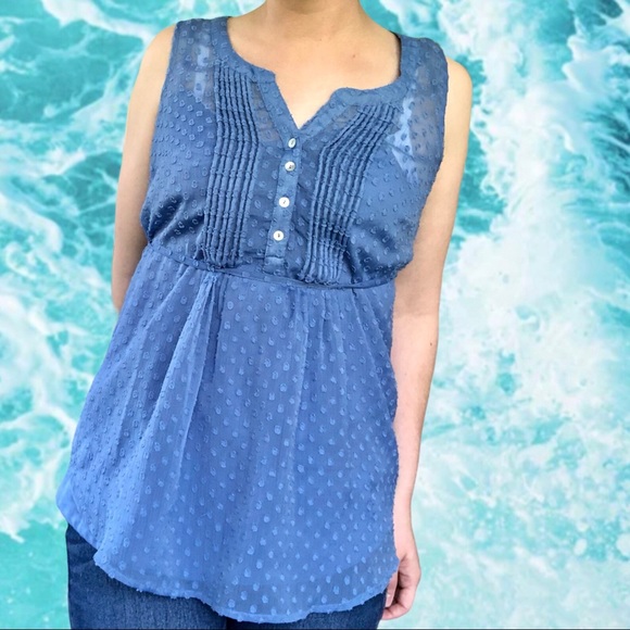 Motherhood Maternity Sheer Textured Blue Sleeveless Babydoll Henley, Size S - Picture 4 of 5